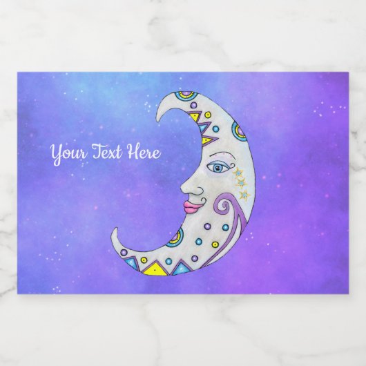 Halvemaan Versierde Maan Kleurrijke Gezicht Paarse Voedselcontainer Etiket (Enkel label)