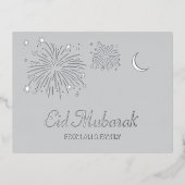 Halvemaanvuurwerk Zilverfolie Eid Mubarak Kaart (Voorkant)