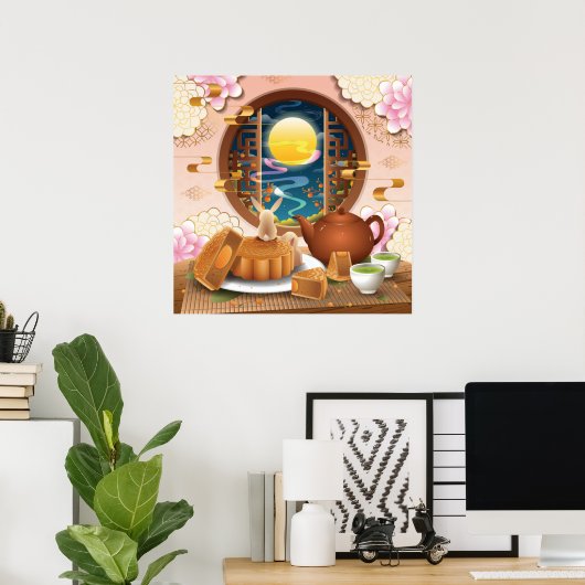 Halverwege de herfst Konijn, Mooncake, Tea Poster (Thuiskantoor)