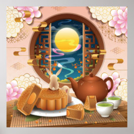 Halverwege de herfst Konijn, Mooncake, Tea Poster