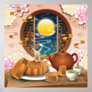 Halverwege de herfst Konijn, Mooncake, Tea Poster