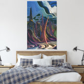 Halverwege een abstract futurisme canvas afdruk (Insitu (Slaapkamer))