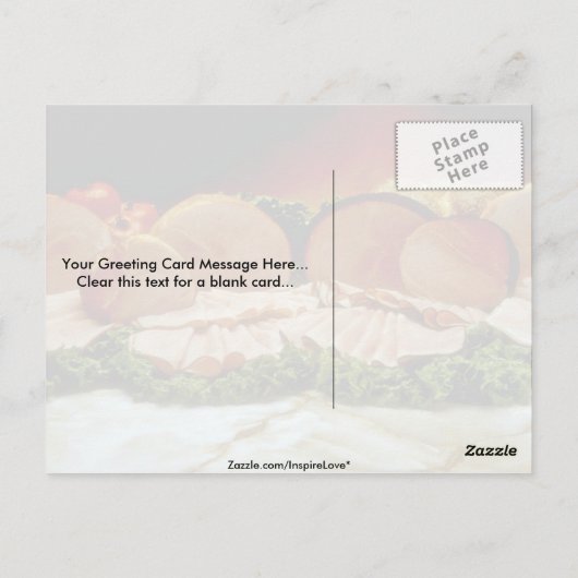 Ham, afkomstig van het trekken van een varken of v briefkaart (Achterkant)