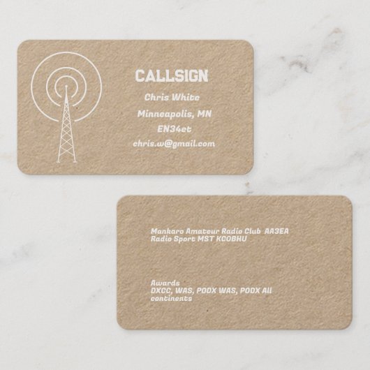 Ham Amateur Radio Visitekaartje (Voorkant / Achterkant)