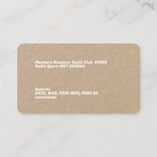 Ham Amateur Radio Visitekaartje (Achterkant)