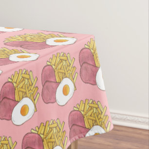Ham Egg en Chips British Cuisine Pub Food Cooking Tafelkleed