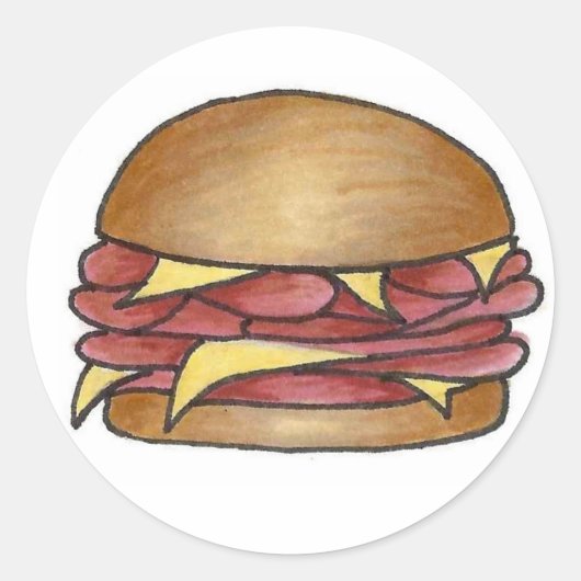 Ham en Cheddar Sandwich Lunch Food Foodie Ronde Sticker (Voorkant)