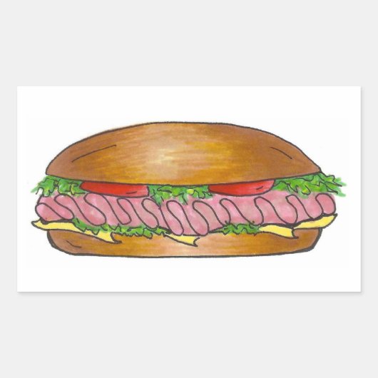 Ham en Cheese Hoagie Grinder Hero Sub Sandwich Rechthoekige Sticker (Voorkant)