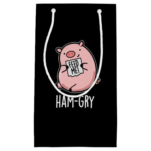 Ham-gry Funny Animal Pig Pun Dark BG Klein Cadeauzakje (Voorkant)