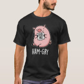 Ham-gry Funny Animal Pig Pun Dark BG T-shirt (Voorkant)