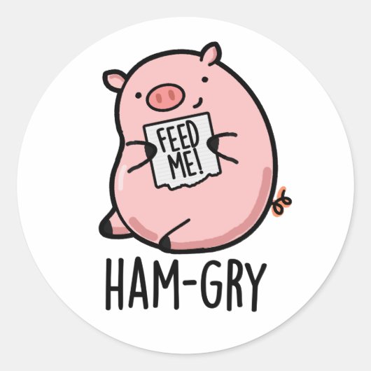 Ham-gry Funny Animal Pig Ronde Sticker (Voorkant)