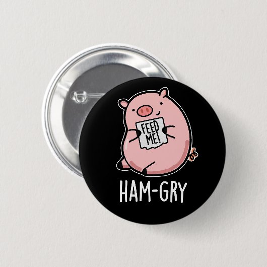 Ham-gry Funny Pig Donker BG Ronde Button 5,7 Cm (Voorkant /achterkant)