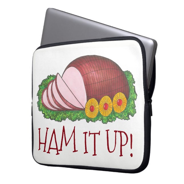 HAM HET OP! Funny Foodie Kerstfeestdag gegraveerd Laptop Sleeve (Voorkant Links)