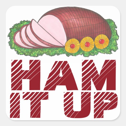 HAM IT UP Funny Holiday Foodie Kerst stickers (Voorkant)