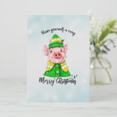 Ham jezelf een zeer vrolijk kerst grappig varken feestdagenkaart (Staand voorkant)