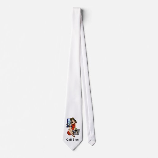 Ham Radio Brunette Pin-up Girl Necktie Customize Stropdas (Voorkant)