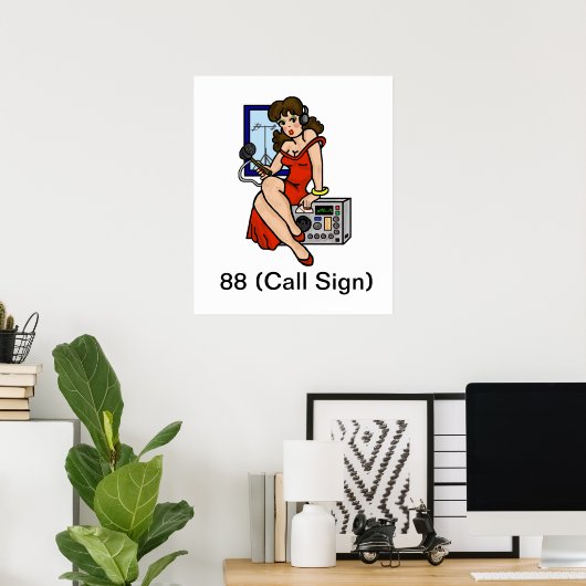 Ham Radio Brunette Pin-up Girl Poster past het aan (Thuiskantoor)
