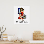 Ham Radio Brunette Pin-up Girl Poster past het aan (Keuken)