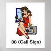 Ham Radio Brunette Pin-up Girl Poster past het aan (Voorkant)