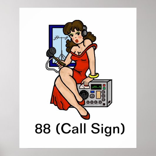 Ham Radio Brunette Pin-up Girl Poster past het aan (Voorkant)