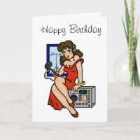 Ham Radio Brunette Pin-up Girl Wenskaart