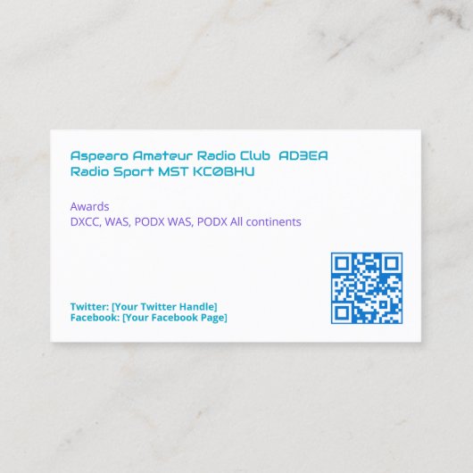 Ham Radio Call Sign Kaarten Aangepaste QR Visitekaartje (Achterkant)