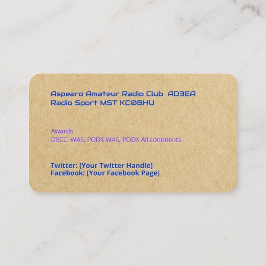 📻 Ham Radio Callsign Visitekaartje (Achterkant)