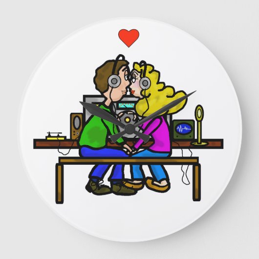 Ham Radio Kissing Couple Wall Clock Grote Klok (Voorkant)