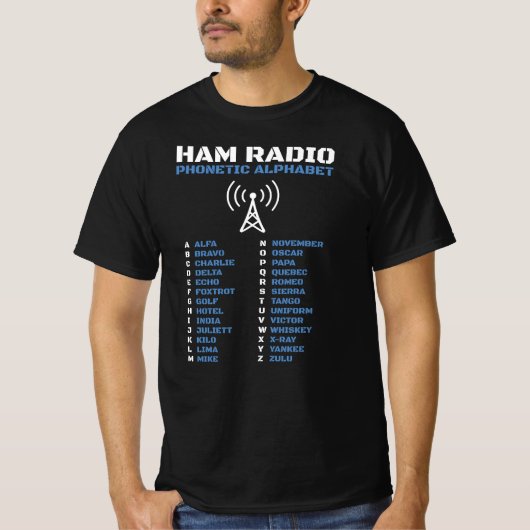Ham Radio NAVO fonetisch alfabet ontwerp T-shirt (Voorkant)