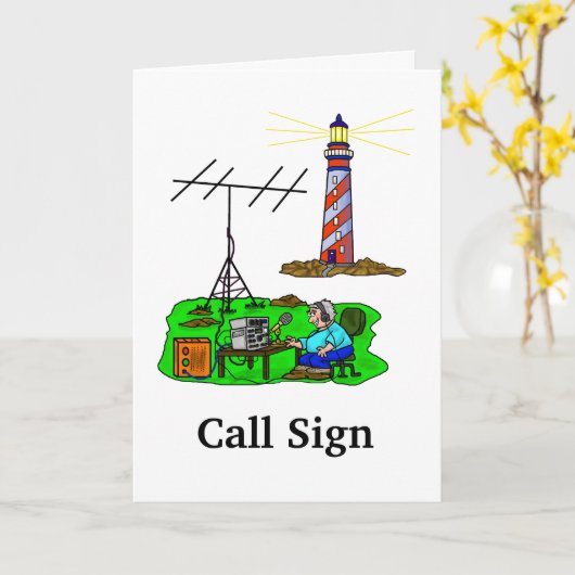 Ham Radio Operator bij Lighthouse Wenskaart Kaart (Gele Bloem)