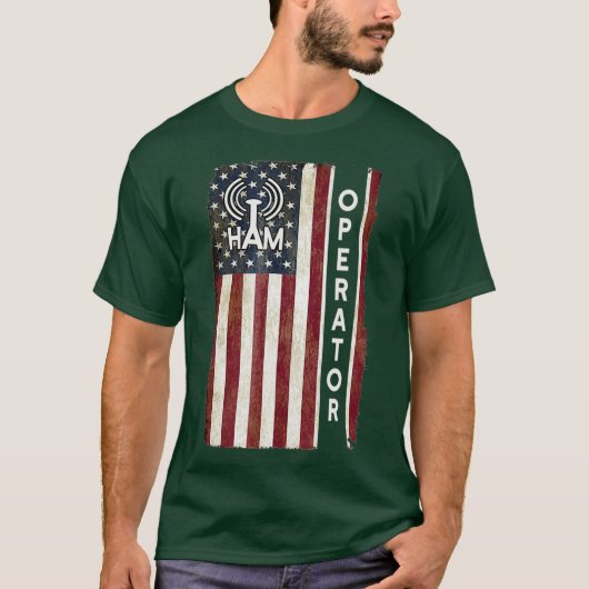 Ham Radio Operator Shirt 4 juli Amerikaanse vlag (Voorkant)