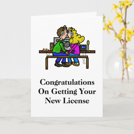 Ham Radio Paar Huwelijk of Huwelijk Kaart (Gele Bloem)