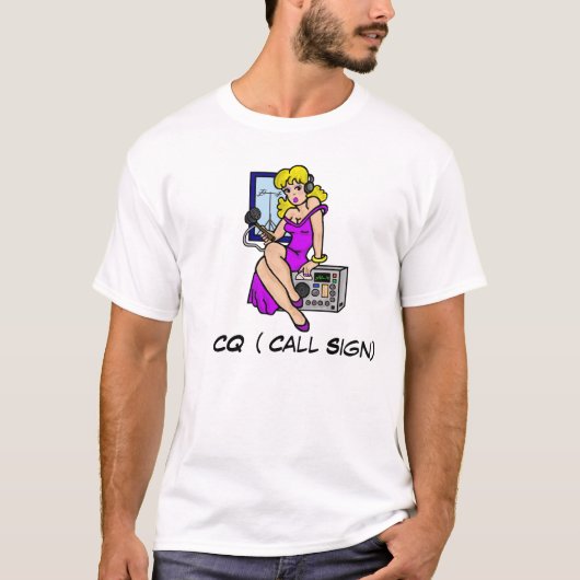 Ham Radio Pin-up Girl Blonde Tshirt (Voorkant)