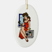 Ham Radio Pin-up Girl Brunette kerstversiering Keramisch Ornament (Rechts)