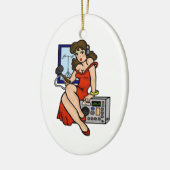 Ham Radio Pin-up Girl Brunette kerstversiering Keramisch Ornament (Links)