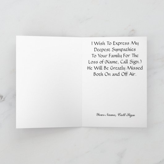 Ham Radio Silent Key Sympathy Card Pas het aan. Kaart (Binnen)