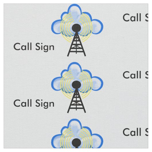 Ham Radio Transmitter, Cloud & Call Sign Fabric Stof (Close Up)