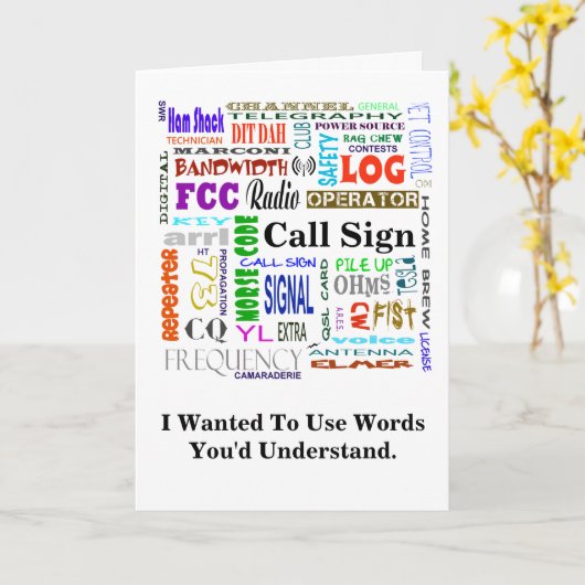 Ham Radio Word Collage Kaart Pas het aan! (Gele Bloem)