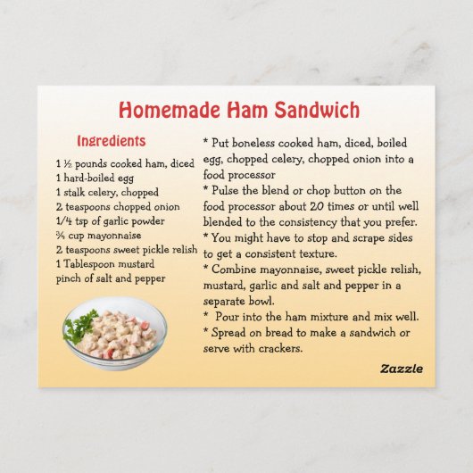 Ham Salad Recipe Card Briefkaart (Achterkant)
