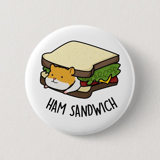 Ham Sandwich Funny Hamster Pun Ronde Button 5,7 Cm (Voorkant)