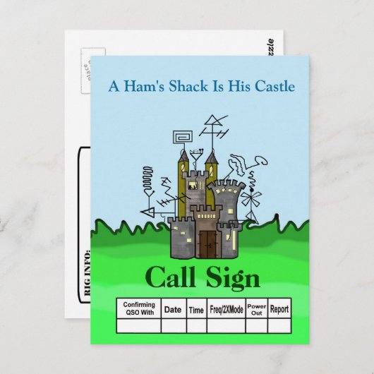 Ham Shack Castle Ham Radio QSL-kaart past het aan! Briefkaart (Voorkant / Achterkant)