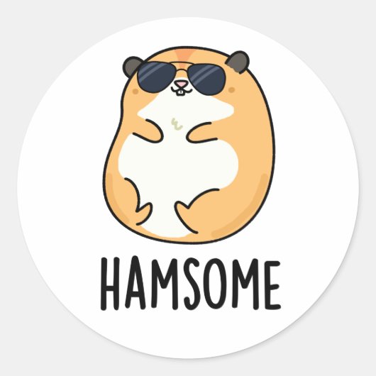 Ham-some Funny Handsome Hamster Pun Ronde Sticker (Voorkant)