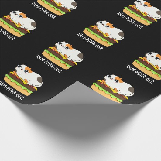 Ham-Spint-Ger Funny Cat Hamburger Pun Dark BG Cadeaupapier (Hoek)