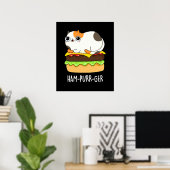 Ham-Spint-Ger Funny Cat Hamburger Pun Dark BG Poster (Thuiskantoor)