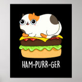Ham-Spint-Ger Funny Cat Hamburger Pun Dark BG Poster (Voorkant)