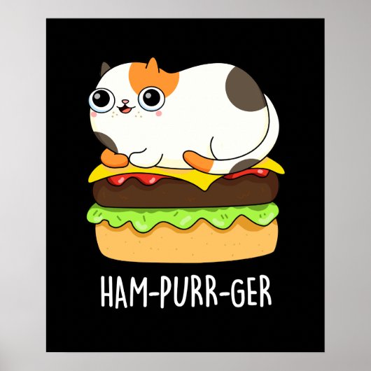 Ham-Spint-Ger Funny Cat Hamburger Pun Dark BG Poster (Voorkant)