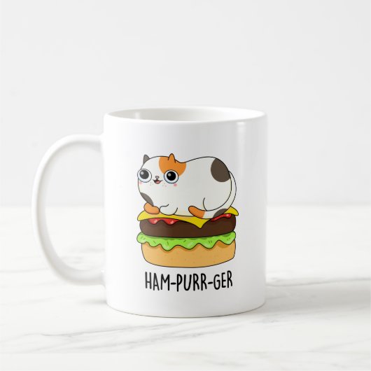 Ham-Spint-Ger Funny Cat Hamburger Pun Koffiemok (Links)