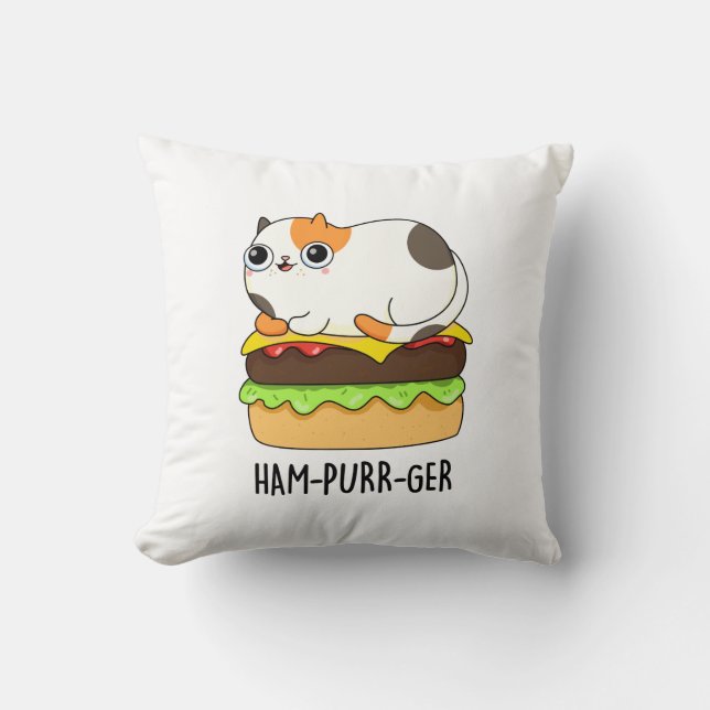 Ham-Spint-Ger Funny Cat Hamburger Pun Kussen (Voorkant)
