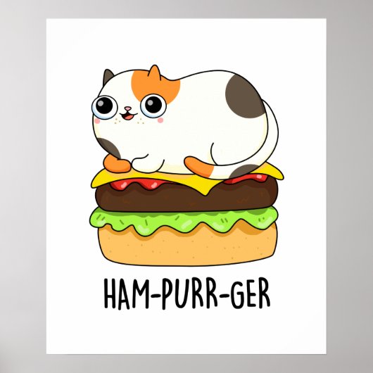Ham-Spint-Ger Funny Cat Hamburger Pun Poster (Voorkant)