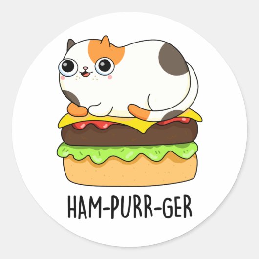 Ham-Spint-Ger Funny Cat Hamburger Pun Ronde Sticker (Voorkant)